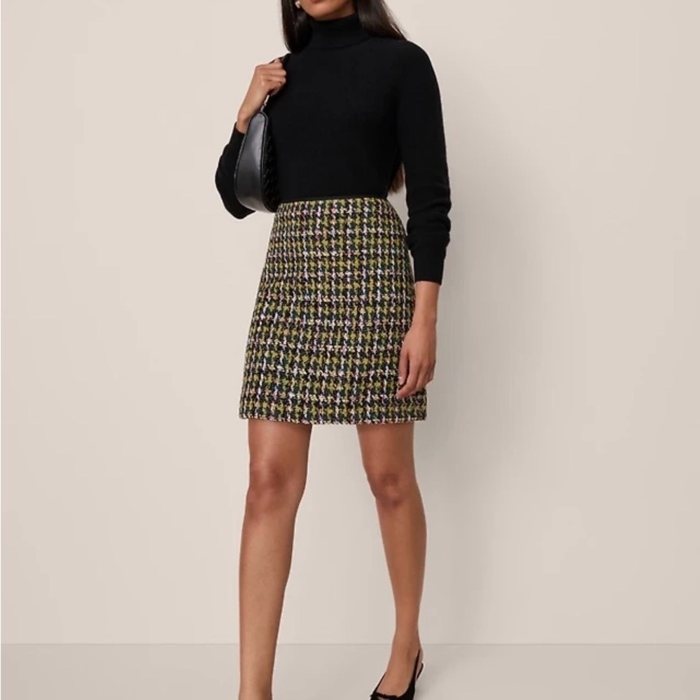 Petite Houndstooth Tweed Skirt - Black, Yellow, Green, Purple